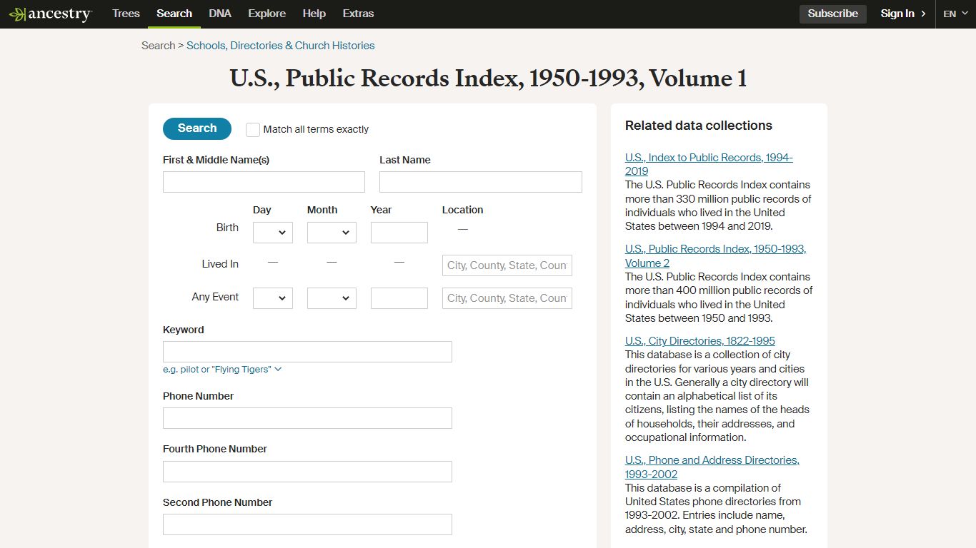 U.S., Public Records Index, 1950-1993, Volume 1 - Ancestry