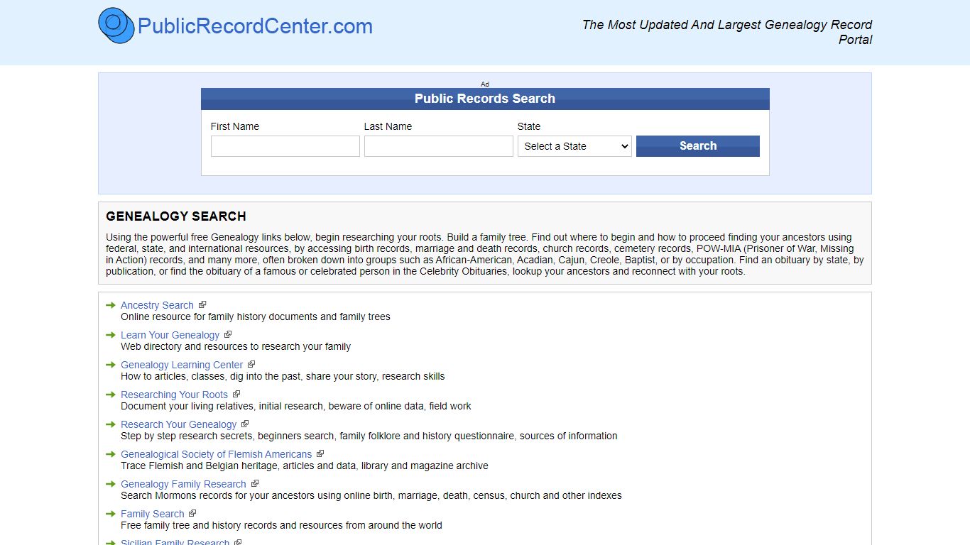 Genealogy and Ancestry Directory - Public record center